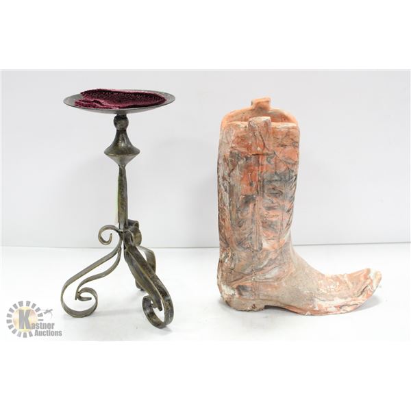 COWBOY BOOT DECOR PIECE W/ CANDLE HOLDER