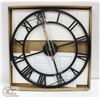 Image 1 : NEW IN BOX METAL WALL CLOCK, BLACK/BROWN HANDS