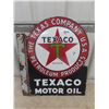 Image 1 : Vintage 2 Sided Porc Texaco Flange w Green T- Flange has been Straightened  23" X 20"