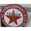 Image 2 : Vintage 2 Sided Porc Texaco Flange w Green T- Flange has been Straightened  23" X 20"