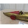 Image 3 : 1920 Buffalo Silver Bullet Pressed Metal Racecar with pull out wind up working gold in color 26" lon