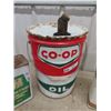 Image 2 : 3 Oil Cans - Coop Oil 5 Gal- Castrol Oil 1 GAL- Brake Fluid 4 Litre
