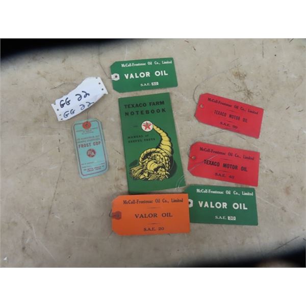 Oil Tags - McColl Frontenac - Texaco- BA- Texaco Farm Note Book