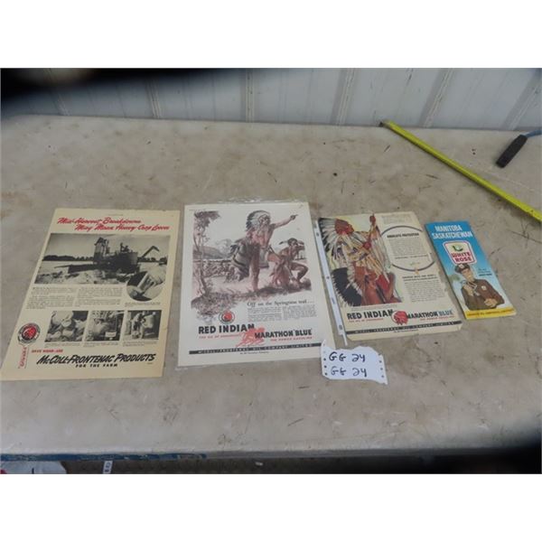 3x Red Indian Magazine Advertising Pages & White Rose MB/SK Map