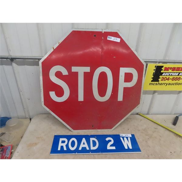 Metal Stop SIgn 30" Round & Metal Country Rd Sign 6"x24"