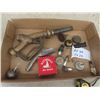 Image 1 : Buckeye Brass Fuel Nozzle, Oil Squirt Can, Esso Cap, Vintage Spark Plugs