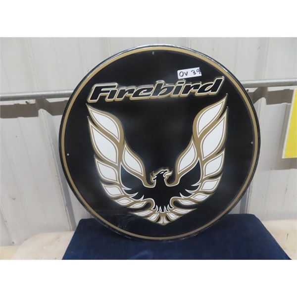 (ov)Metal Embossed Firebird Sign 24" Round Modern Mint