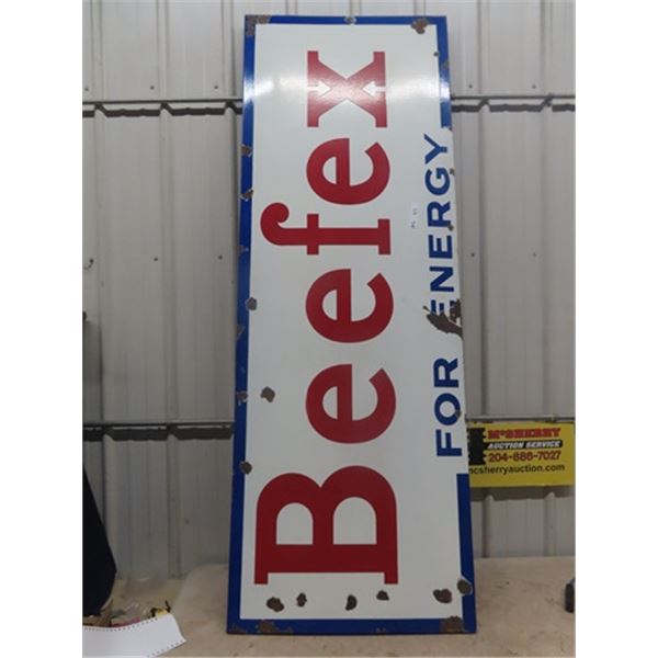 Vintage Porc. Beefex Sign 28"x78"