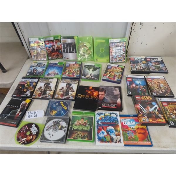 29 XBOX , 360 Games, PS2, Blue Ray Games for Windows, DVD's GTA, LEGO