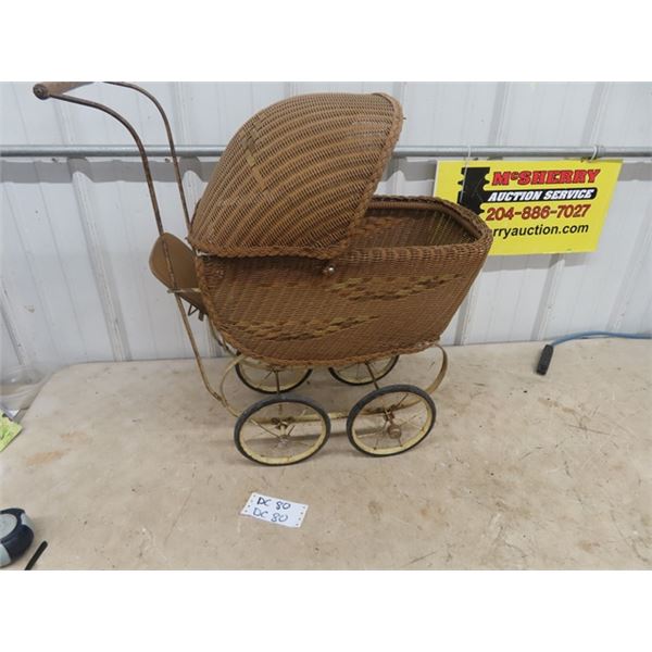 Vinage Metal & Wicker Stroller