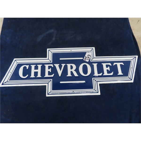 (ov) Metal Embossed Chevrolet Sign 9"x24" Modern Mint