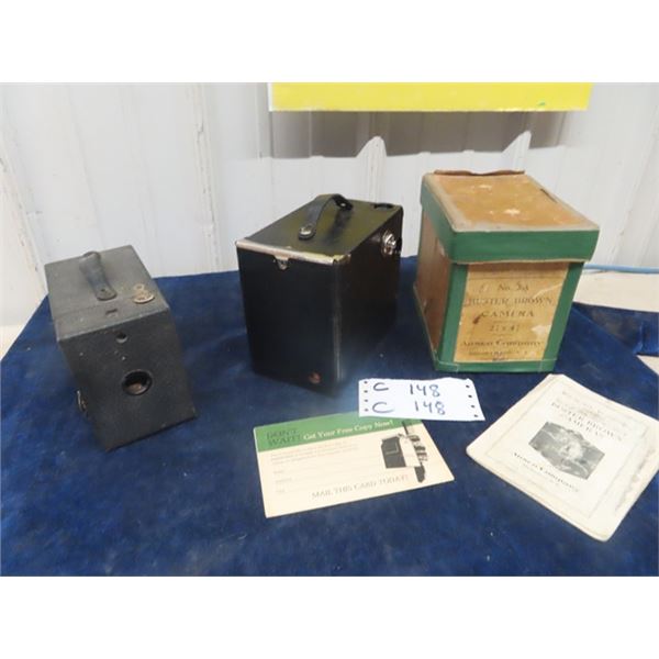 2 Box Cameras 1) Buster Brown w Original box & pamphlets