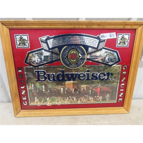 Budweiser Mirrored Wood Framed Advertising 18 x24 