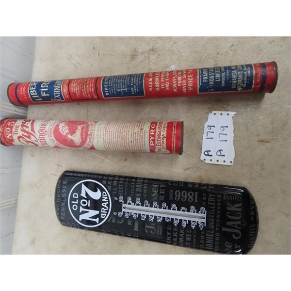 Old Pyro No. 5 Fire Extinguisher, Old Liberty Fire Extinguisher , Modern Metal Thermometer 5 x17 