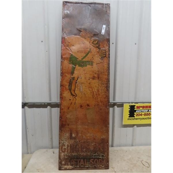 Metal Embossed Drewery Ginger Ale sign w/ RCMP 17" x 58"  Metal is Good - Paint is Horrible