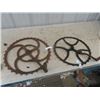 Image 1 : 2 Manual Crank Industrial Wheels 1) 20" round 1) 17.5" round