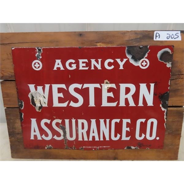 Porc. Western Assurance Co. Sign 11.5" x 17.5 "