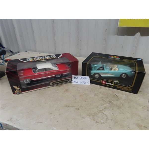 2 Diecast cars 1/18 Scale in Boxes 1) 64 Mercury Marauder 1) 57 Chevy Corvette