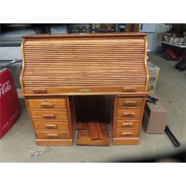 Modern Roll Top Oak Desk 54"x54"x28"