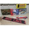 Image 1 : 4 Modern Car Signs Camero, Mustang, Chevy, plus 12" x 15 " , Metal Embossed Man Cave sign 6"x 36"