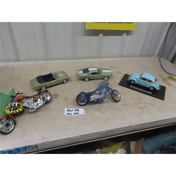 5 Die Cast Toys - 3 Cars & 2 Motorcycles