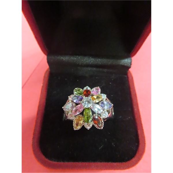 Unique Sterling Silver Multi Colored Stones - Size 8?