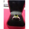 Image 1 : Sterling SIlver Ring w Green Stone & Crystals Size 8
