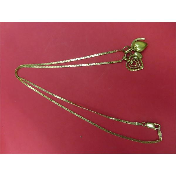 Beautiful 14KT Gold Chain & 4- 10 KT Gold Charms Total Weight = 8.77 Grams