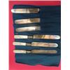 Image 1 : 6 Pearlesque Rogers Bros Sterling Mount Knives in Velvet Like Rolling Bag