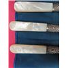 Image 3 : 6 Pearlesque Rogers Bros Sterling Mount Knives in Velvet Like Rolling Bag