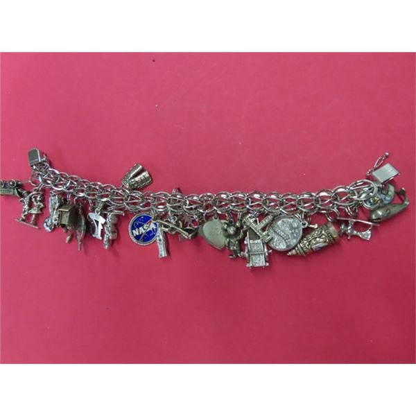 Sterling Silver Charm Bracelet  Loaded w Charms