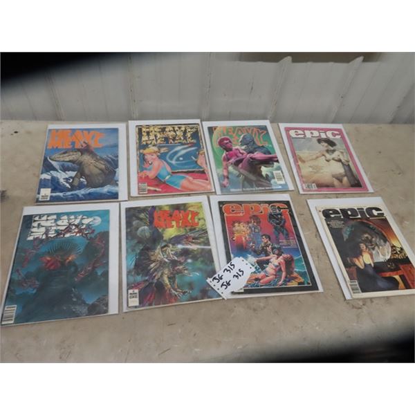 8 Heavy Metal & Epic Magazines, Science Fiction 1970's & 80's