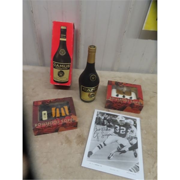 Camus Cognac Bottle Radio, 2 1940's Replica Transistor Radios & OJ Simpson Autographed Photo