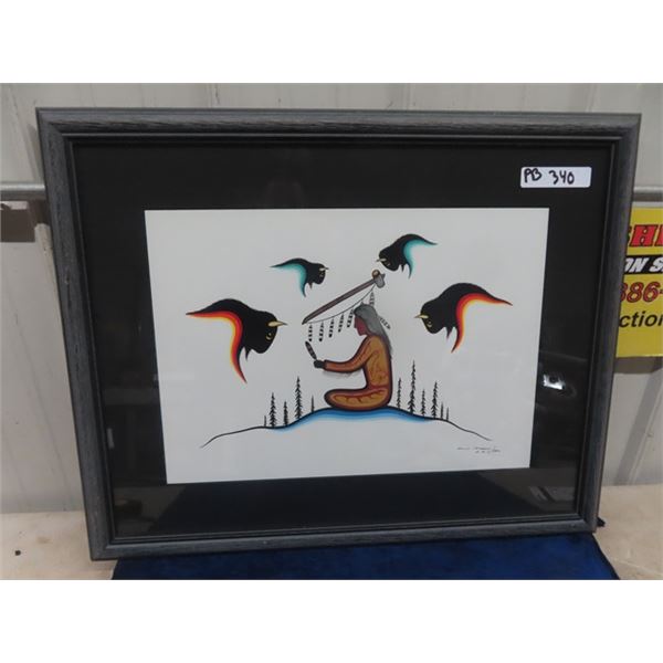 (PB) Framed Native Art By Collins Campbell 22" x 28"