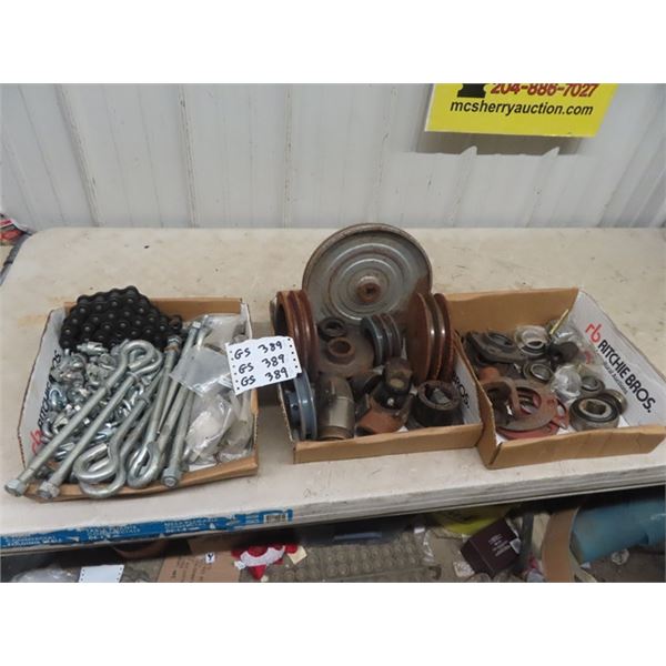 3 Boxes Cable Tightener, Pulleys, Bearings, Eye Bolts, Roller Chain Plus