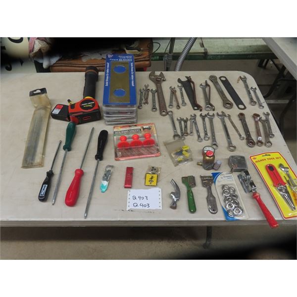 Assoreted Wrenches, Screwdrivers, Tools, Tape Measures & More