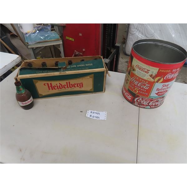 (RD) Heildberg Beer Case with 12 Empty Bottles & Coke Tin