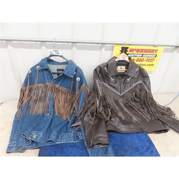 2 Jackets Both are Small - 1) Leather w Tassles 1) Denim w Tassles