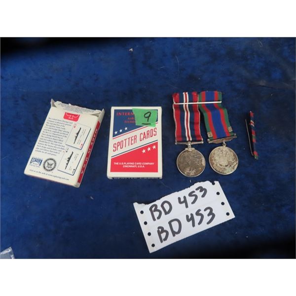 2 Solid Silver Cdn WW2 Military Medals - 2 Sets Spotter Cards