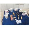 Image 1 : 6 Antique Shaving Mugs, Exec Cond, 2 Straight Rasors Also Case Containing 10 Pkgs of New Old Stock R