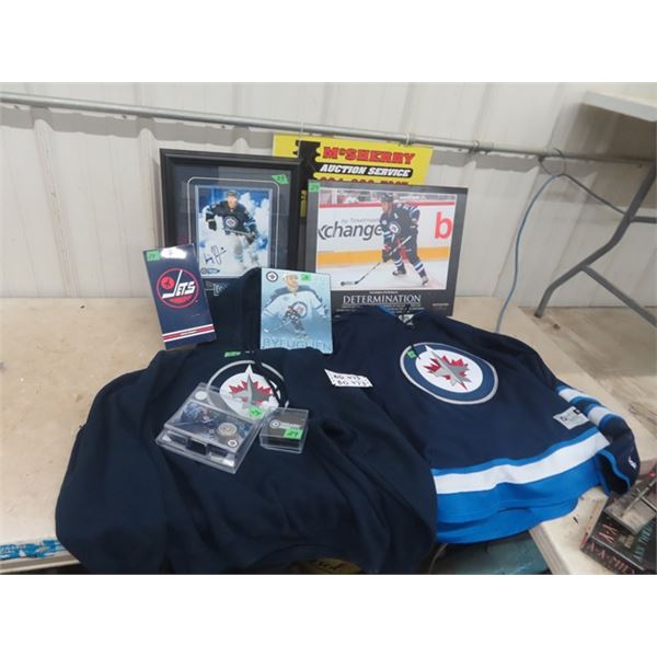 Wpg Jets Lot #1- XL Jersey, Lg Byfuglien Sweatshirt, Laine Coin, Nuff Mini Jersey, 2 Buff Posters on