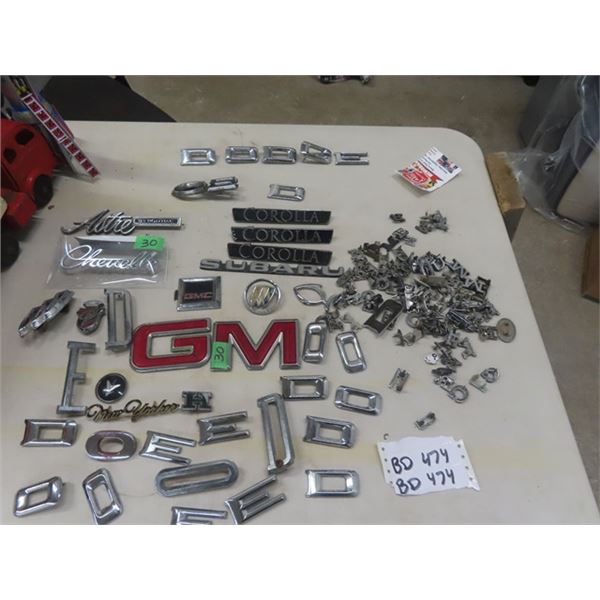 Lg Qty of Metal Vintage Car Emblems & Letters Including Chevelle