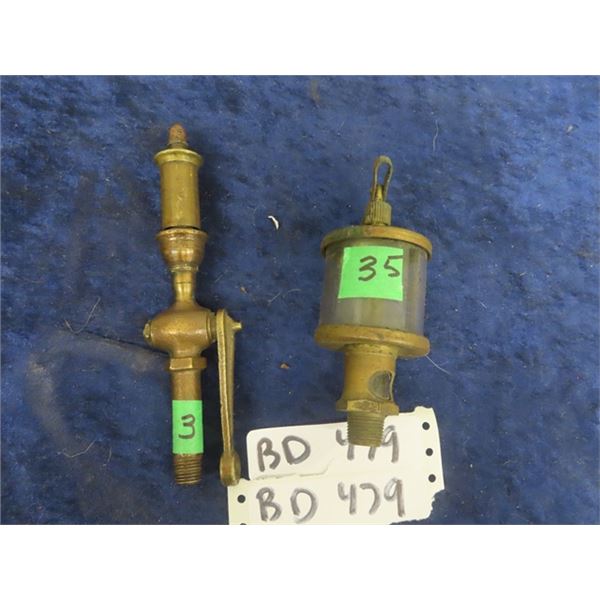 Antique Mini Brass Steam Whistle & Brass & Glass Oiler