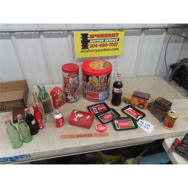 (RD) Coke Collectibles, Ruler, Button, Bottles, Tins, Trays Plus More!