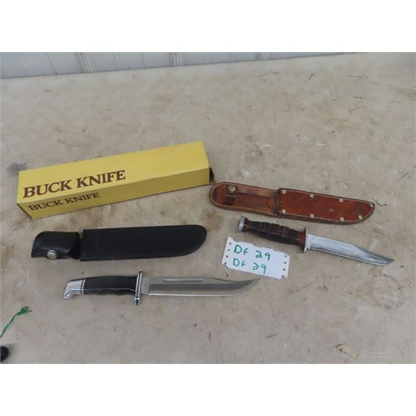 (DF) 2 Hunting Knives 1) New Buck Knife Both w Holsters