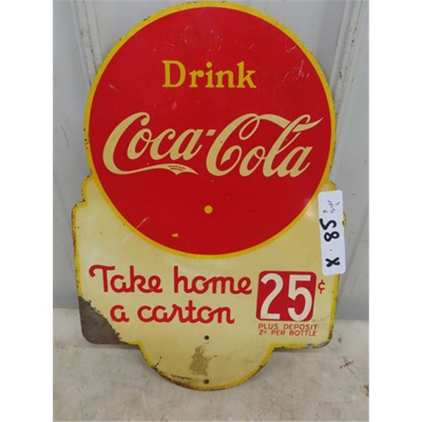 Vintage 2 Sided Coca Cola Metal Rack Sign 16" x 11"