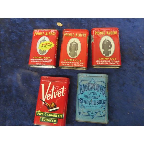 5 Pocket Tobacco Tins 1) Velvet 1)Edgeworth & 3 Prince Albert
