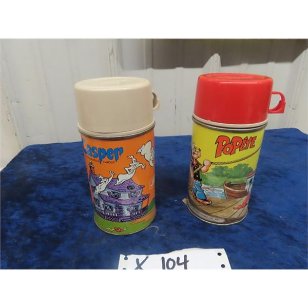 2 Thermos - 1 Casper The Ghost & 1) Popeye 1964