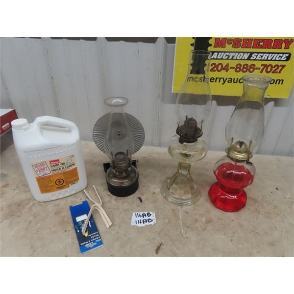 3 Coal Oil Lamp 1) is Wall Mount w Reflectors & 3 Litres of Lamp Oil