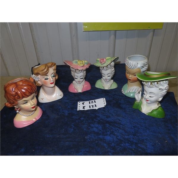 6 Head Vases, Approx 6" Tall, Some w Jewelry